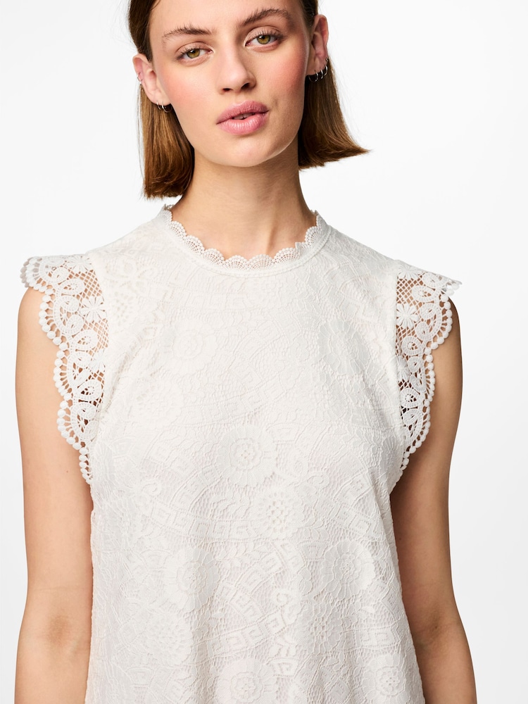 PIECES White Lace Detail Dress - Image 2 of 6