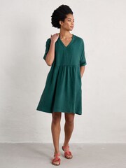 Seasalt Cornwall Blue 100% Linen Draw Kiln Dress - Image 2 of 5