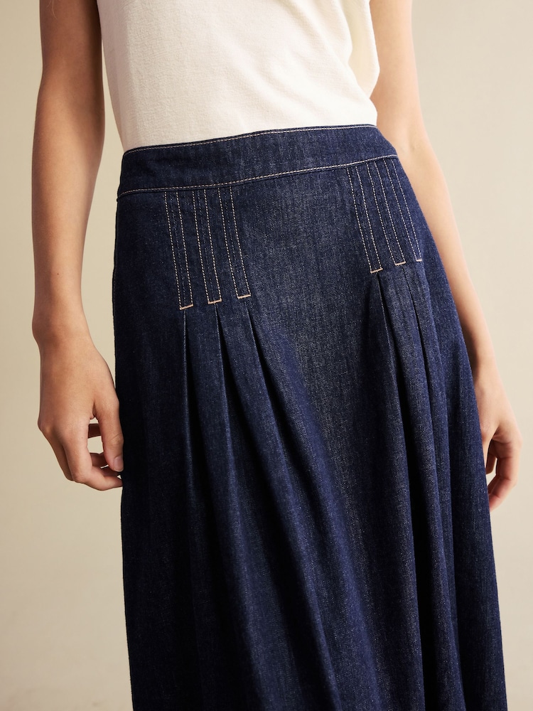 Rinse Wash Pleat Front 100% Cotton Maxi Skirt - Image 5 of 5