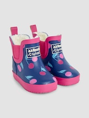 JoJo Maman Bébé Navy Blue Cherry Cosy Lined Fox Print Ankle Wellies - Image 1 of 4