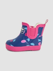 JoJo Maman Bébé Navy Blue Cherry Cosy Lined Fox Print Ankle Wellies - Image 3 of 4