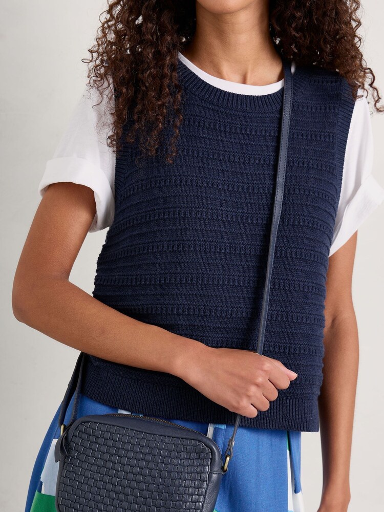 Seasalt Cornwall Blue Woven Sea Fan Leather Cross-Body Bag - Image 1 of 2 Seasalt Cornwall Blue Woven Sea Fan Leather Cross-Body Bag - Image 1 of 2