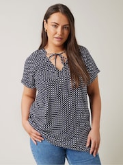 Blau - Evans Curve Dot Print Tie Neck Blouse - Bild 1 von 5