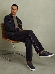 Reiss Dark Navy Luca Tumbled Grained Leather Trainers - Image 2 of 5