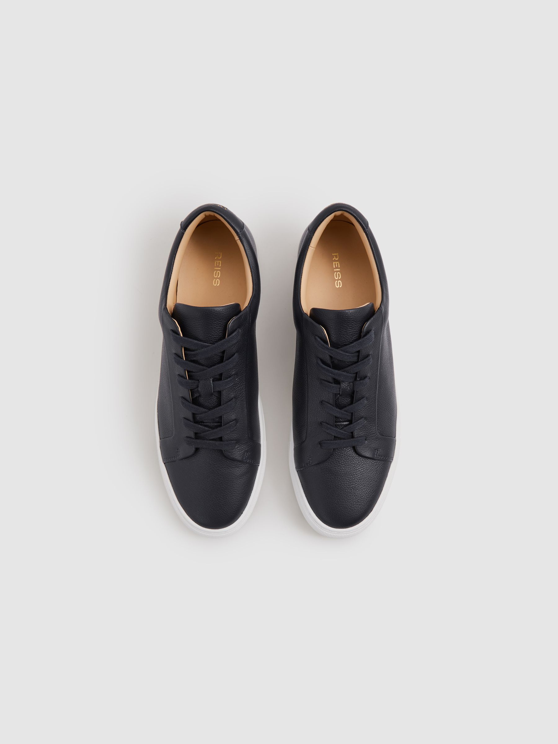 Buy Reiss Dark Navy Luca Tumbled Grained Leather Trainers from Next Luxembourg