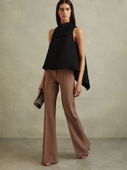 Reiss Black Simone Split Back Cowl Neck Top - Image 1 of 6