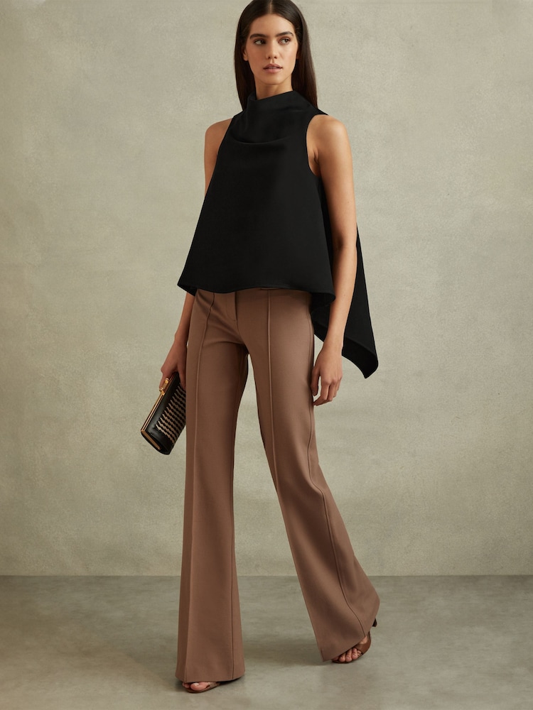 Reiss Black Simone Split Back Cowl Neck Top - Image 1 of 6