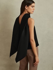 Reiss Black Simone Split Back Cowl Neck Top - Image 3 of 6