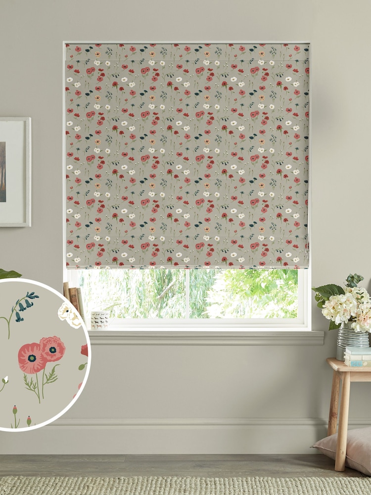 Sophie Allport Red Poppy Meadow Made to Measure 100% Cotton Roman Blinds - Image 1 of 6