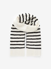Black/White Stripe Soft Touch Co-ord Cable Knitted Scarf with Wool - Image 6 of 8