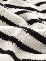 Black/White Stripe Soft Touch Co-ord Cable Knitted Scarf with Wool - Image 8 of 8