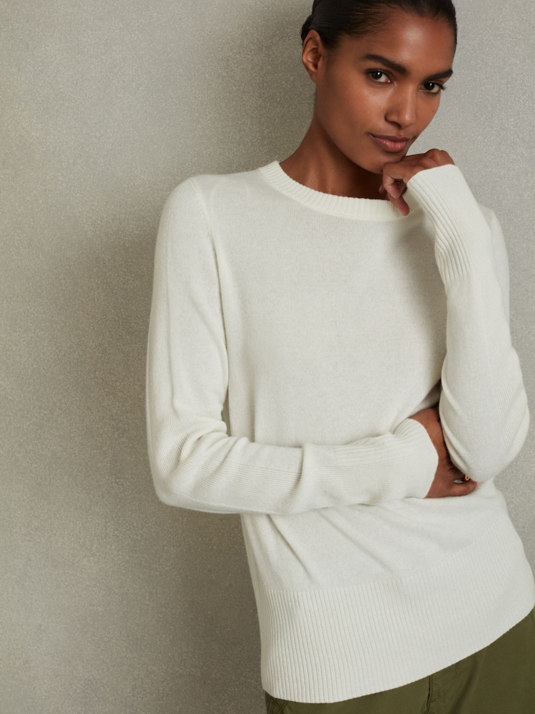 Reiss Cream Annie Wool Blend Crew Neck Jumper with Cashmere - Image 1 of 5