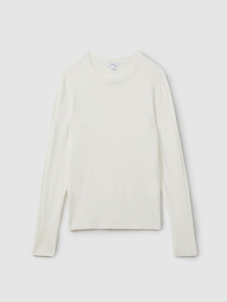 Reiss Cream Annie Wool Blend Crew Neck Jumper with Cashmere - Image 2 of 5