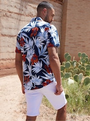 Threadbare Dark Blue Print Short Sleeve Shirt - Image 2 of 4