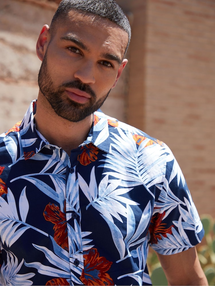 Threadbare Dark Blue Print Short Sleeve Shirt - Image 4 of 4