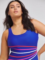 JD Williams Blue Sports Colourblock Plunge Swimsuit - Image 4 of 4