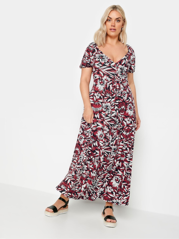 Yours Curve Red Floral Wrap Maxi Dress - Image 1 of 5