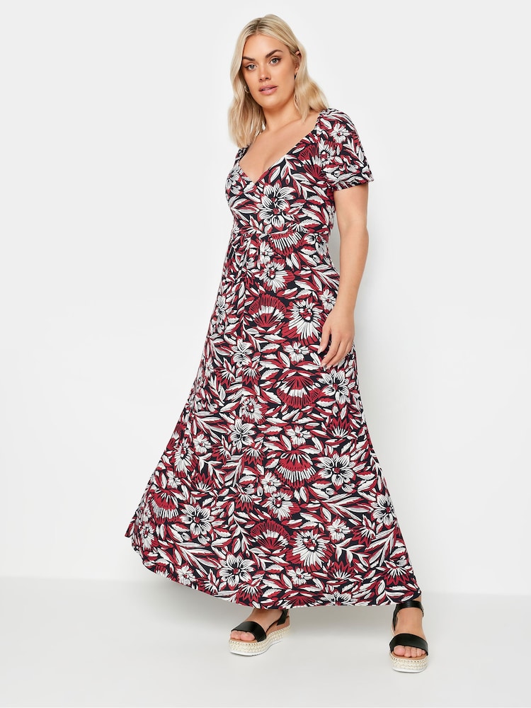 Yours Curve Red Floral Wrap Maxi Dress - Image 2 of 5