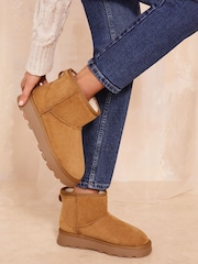 Friends Like These Brown Cosy Faux Suede Fur Lined Ankle Boot - Image 1 of 4