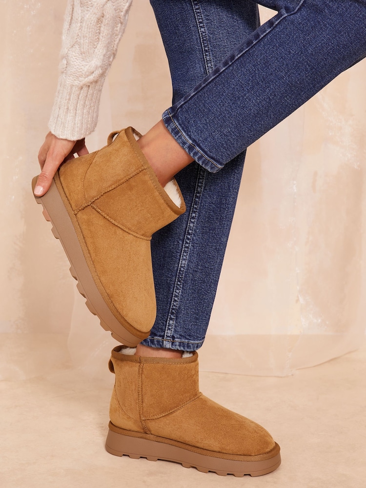 Friends Like These Brown Cosy Faux Suede Fur Lined Ankle Boot - Image 1 of 4