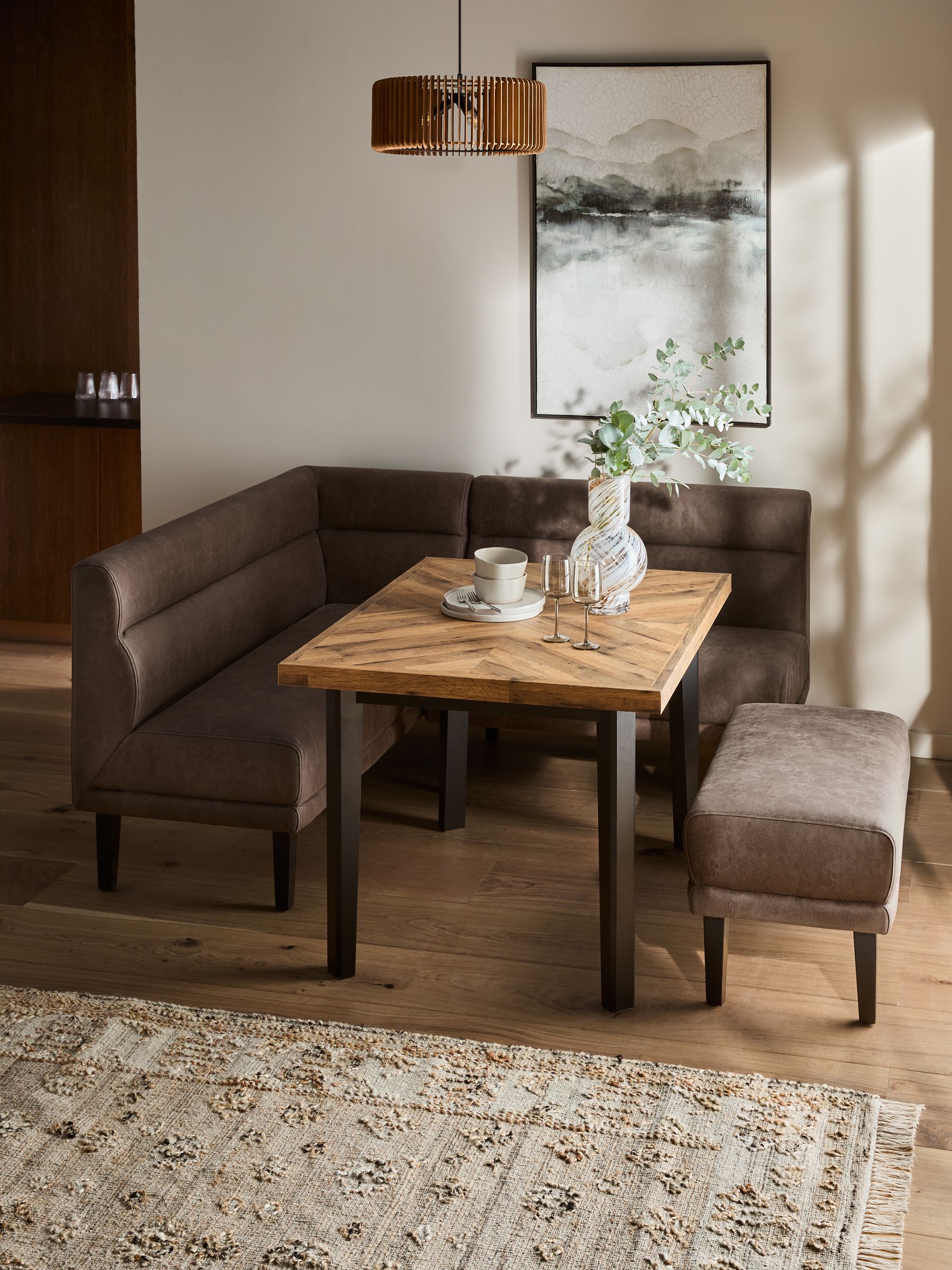 Corner dining table set with bench sale