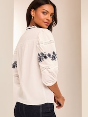 Lipsy White 3/4 Sleeve Embroidered Tie Neck Blouse - Image 4 of 4