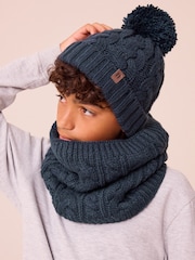 Navy Blue Cable Knit Pom Hat (1-16yrs) - Image 1 of 5