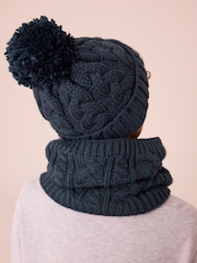Navy Blue Cable Knit Pom Hat (1-16yrs) - Image 2 of 5