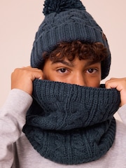 Navy Blue Cable Knit Pom Hat (1-16yrs) - Image 3 of 5