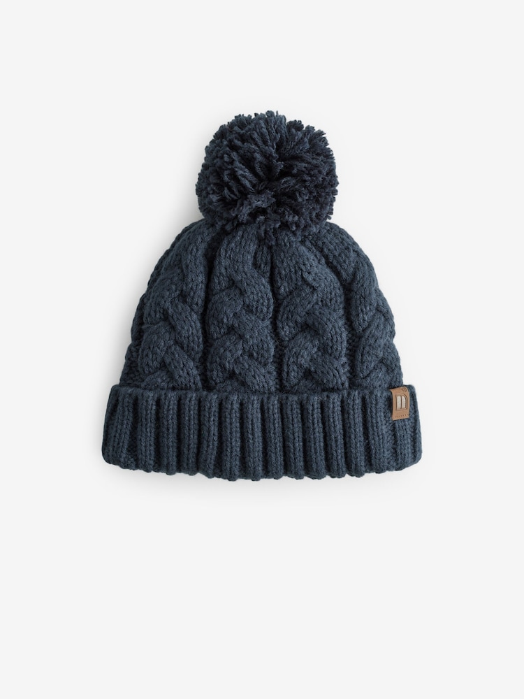 Navy Blue Cable Knit Pom Hat (1-16yrs) - Image 4 of 5