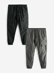 Black/Charcoal Grey Slim Tapered Fit Stretch Utility Cargo Trousers 2 Pack - Image 1 of 17