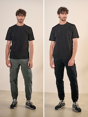 Black/Charcoal Grey Slim Tapered Fit Stretch Utility Cargo Trousers 2 Pack - Image 2 of 17