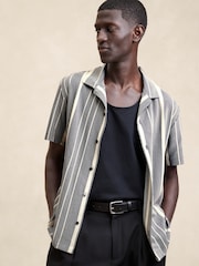 Banana Republic Blue Stripe Cotton Short Sleeve Pique Resort Shirt - Image 1 of 1