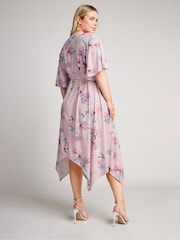 Yours Curve Pink Floral Hanky Hem Wrap Dress - Image 3 of 5