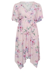 Yours Curve Pink Floral Hanky Hem Wrap Dress - Image 5 of 5
