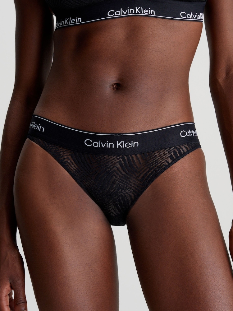 Calvin Klein Black Single Jacquard 100% Cotton Bikini Knickers - Image 1 of 1