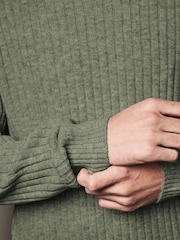 Sage Green Crew Neck Regular Fit Premium Lambswool Blend Rib Texture Jumper - Image 5 of 6