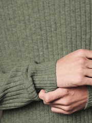 Sage Green Crew Neck Regular Fit Premium Lambswool Blend Rib Texture Jumper - Image 6 of 6