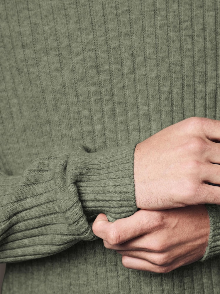 Sage Green Crew Neck Regular Fit Premium Lambswool Blend Rib Texture Jumper - Image 6 of 6 Sage Green Crew Neck Regular Fit Premium Lambswool Blend Rib Texture Jumper - Image 6 of 6