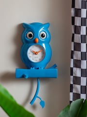 Karlsson Bright Blue Owl Pendulum ABS Wall Clock - Image 1 of 4