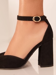 Lipsy Black Wide FIt Mid Block Heel Faux Leather Court Shoe - Image 3 of 4