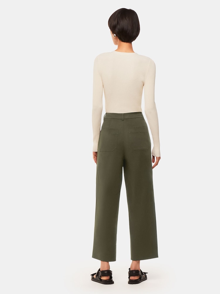 Whistles Khaki Green Petite Bethany Cotton Barrel Trousers - Image 2 of 5