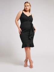 Yours Curve Black London Ruffle Wrap Dress - Image 1 of 5