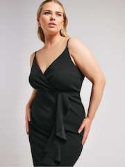 Yours Curve Black London Ruffle Wrap Dress - Image 2 of 5