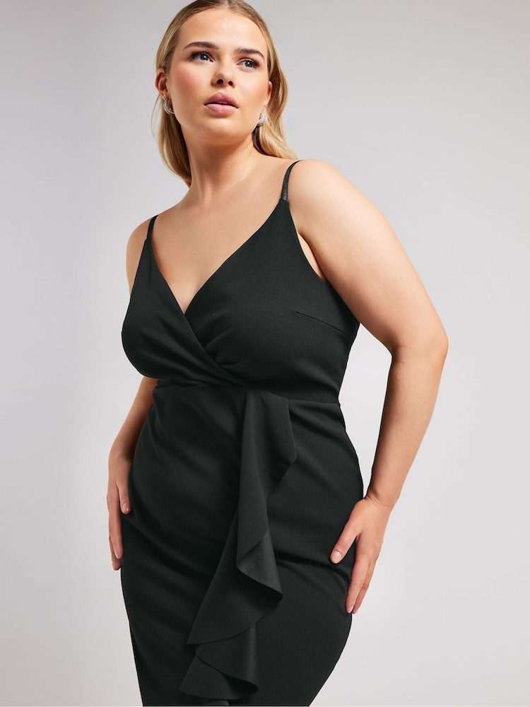 Yours Curve Black London Ruffle Wrap Dress - Image 2 of 5