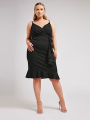 Yours Curve Black London Ruffle Wrap Dress - Image 4 of 5