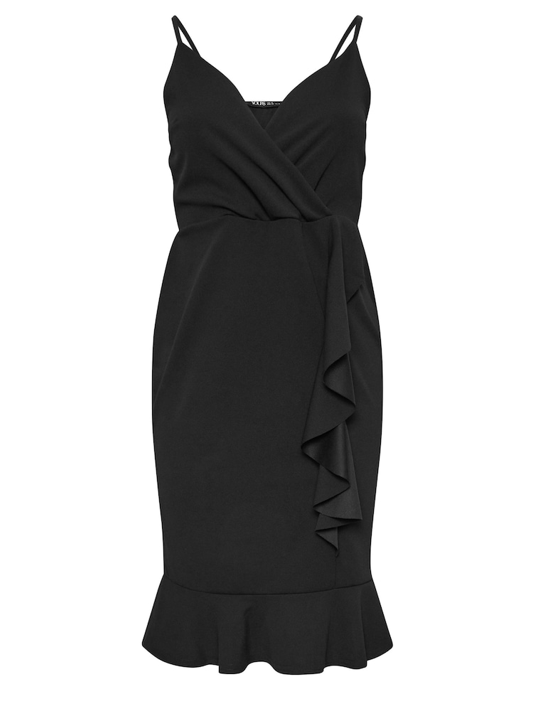 Yours Curve Black London Ruffle Wrap Dress - Image 5 of 5