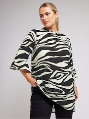 Yours Curve Cream/Black Zebra  Floral Print Tunic Top - Image 1 of 5