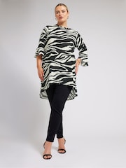 Yours Curve Cream/Black Zebra  Floral Print Tunic Top - Image 2 of 5