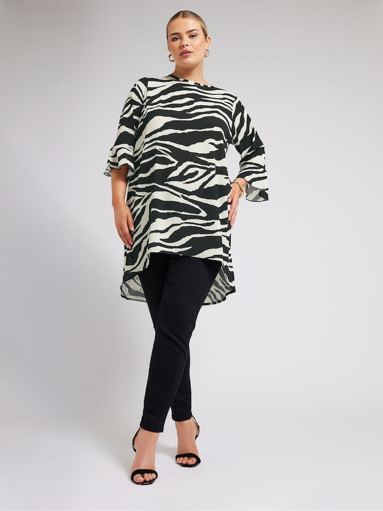 Yours Curve Cream/Black Zebra  Floral Print Tunic Top - Image 2 of 5